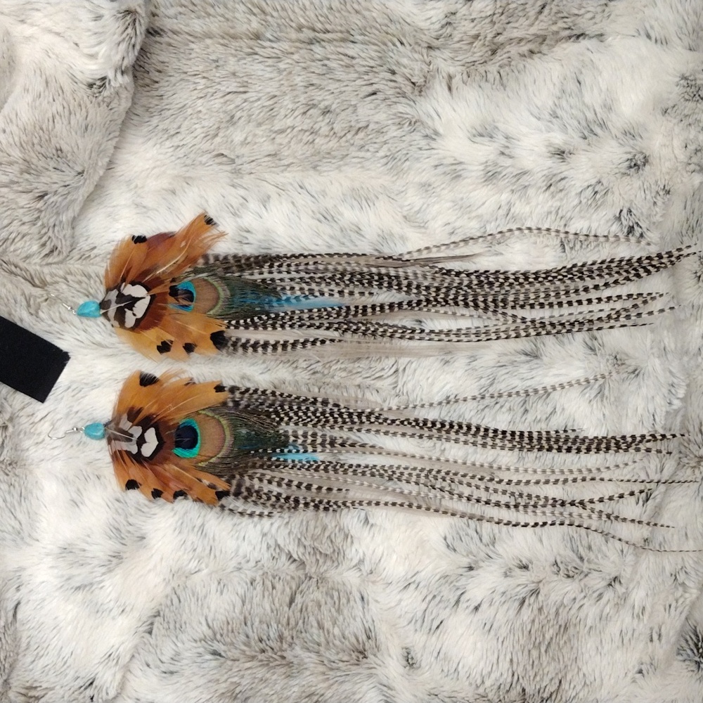 Handmade feather earrings with authentic turquoise